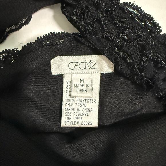 VTG Cache Y2K Babydoll Halter Top M Black Sheer Mesh Beaded Lace Whimsigoth Vamp - Picture 4 of 13